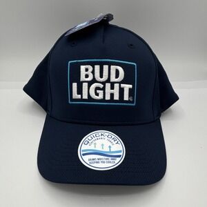 Bud Light Quick-Dry Snapback Hat Navy Blue Breweriana Headwear Beer Budweiser‎